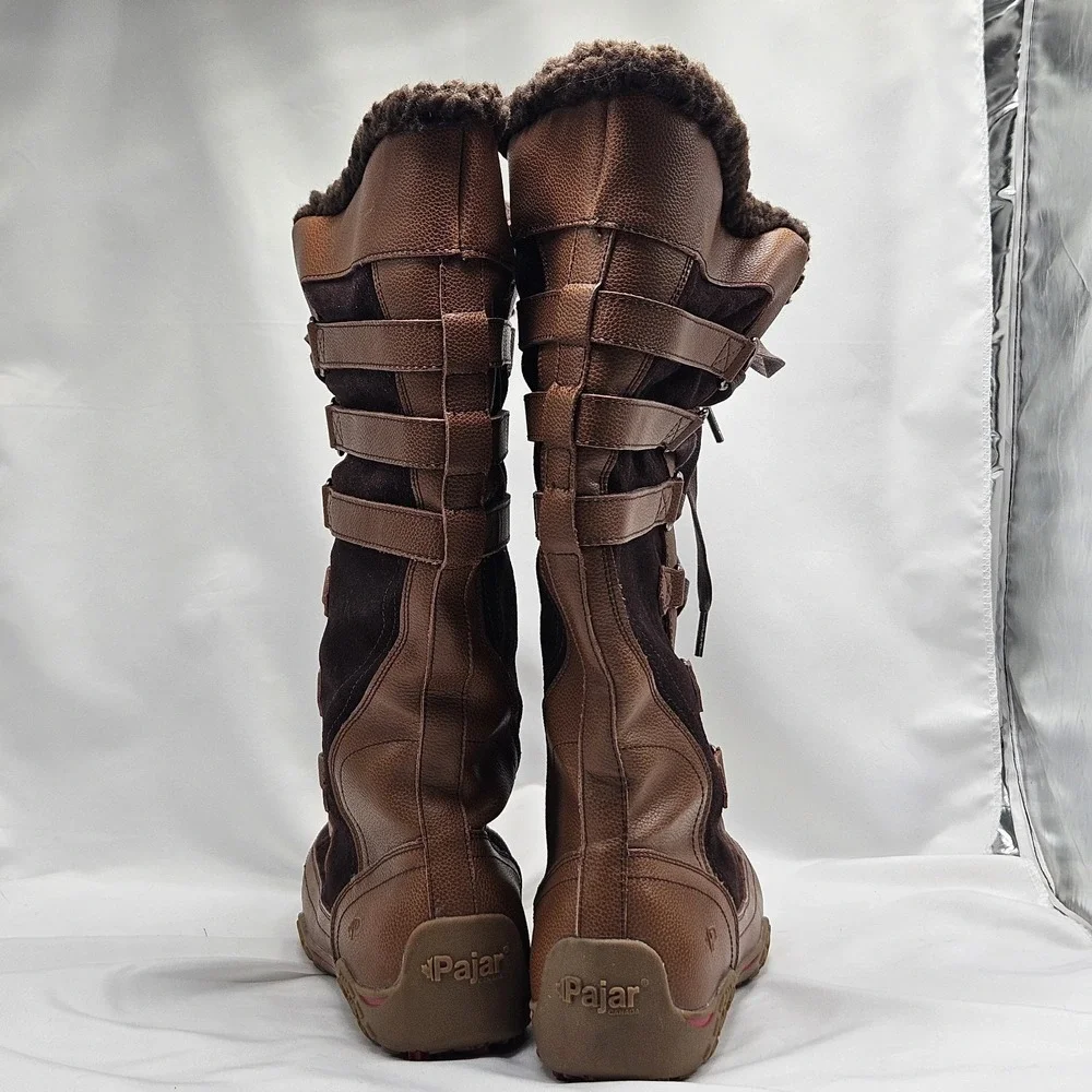 Pajar Canada Women Faux Shearling Brown Leather Snow Winter Boots 8-8.5US EUR 39